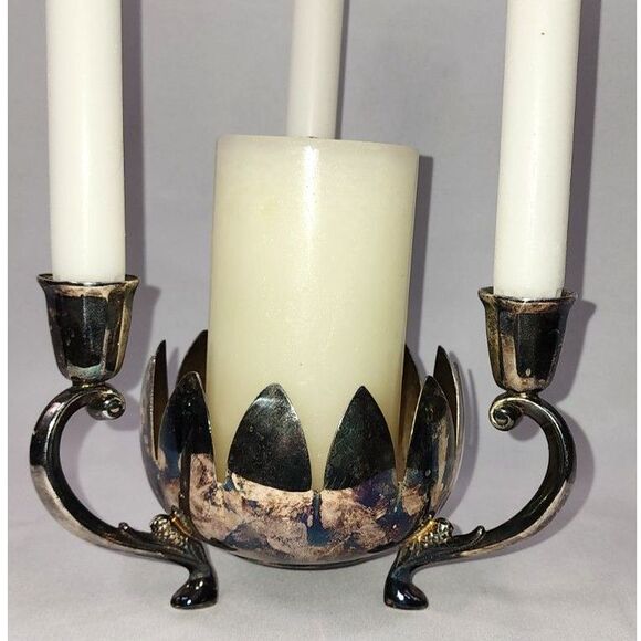 Vintage Italy FB Rogers Lotus Candelabra Candleholder Silver Plated Brass - Picture 5 of 6